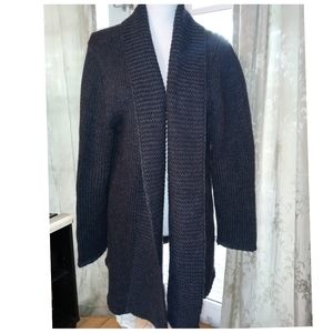 Oversized Dark Gray Chunky Knit Alpaca Open Cardigan Sweater Size Large J.Jill●